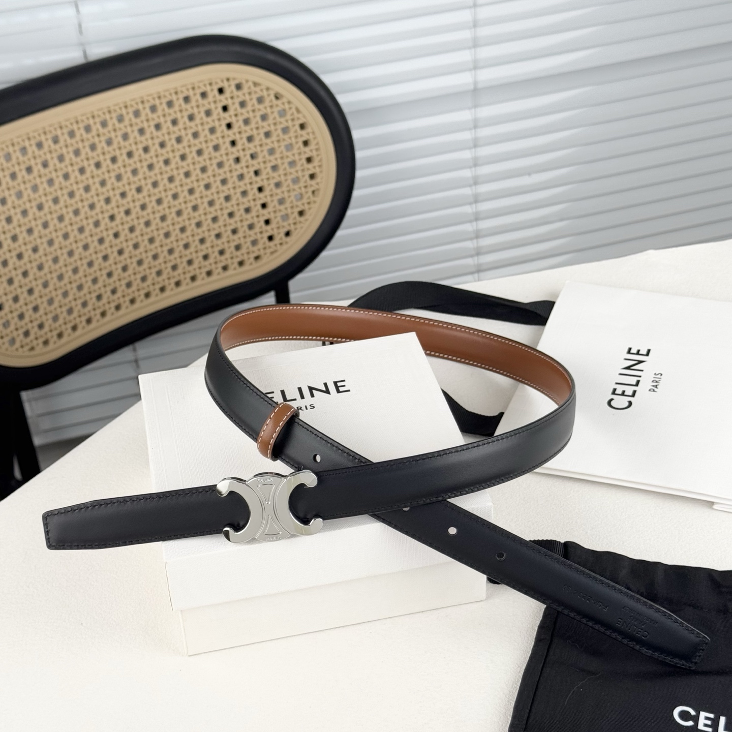 -Celin e新品立体浮标扣女士腰带 意大利进口小牛皮 搭铜扣 宽度2.5双面佩