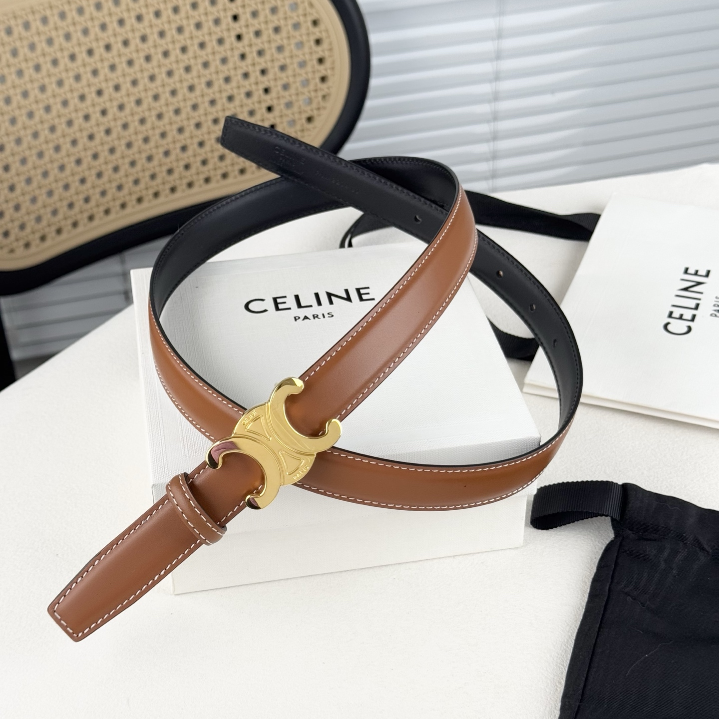 -Celin e新品立体浮标扣女士腰带 意大利进口小牛皮 搭铜扣 宽度2.5双面佩