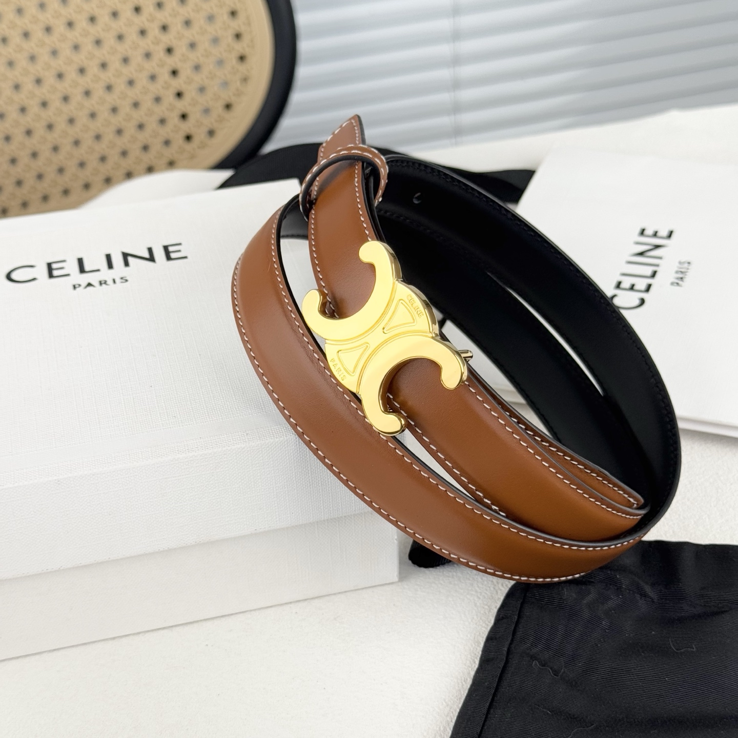 -Celin e新品立体浮标扣女士腰带 意大利进口小牛皮 搭铜扣 宽度2.5双面佩