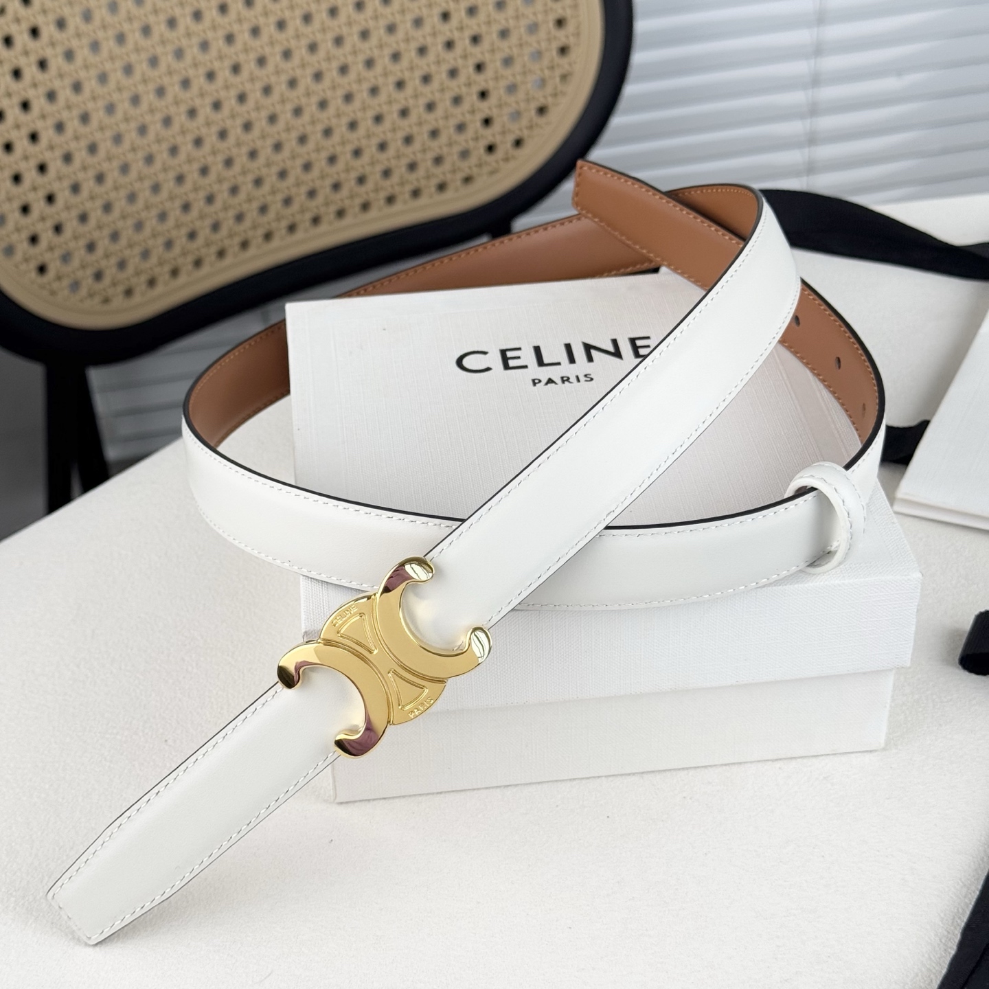 -Celin e新品立体浮标扣女士腰带 意大利进口小牛皮 搭铜扣 宽度2.5双面佩