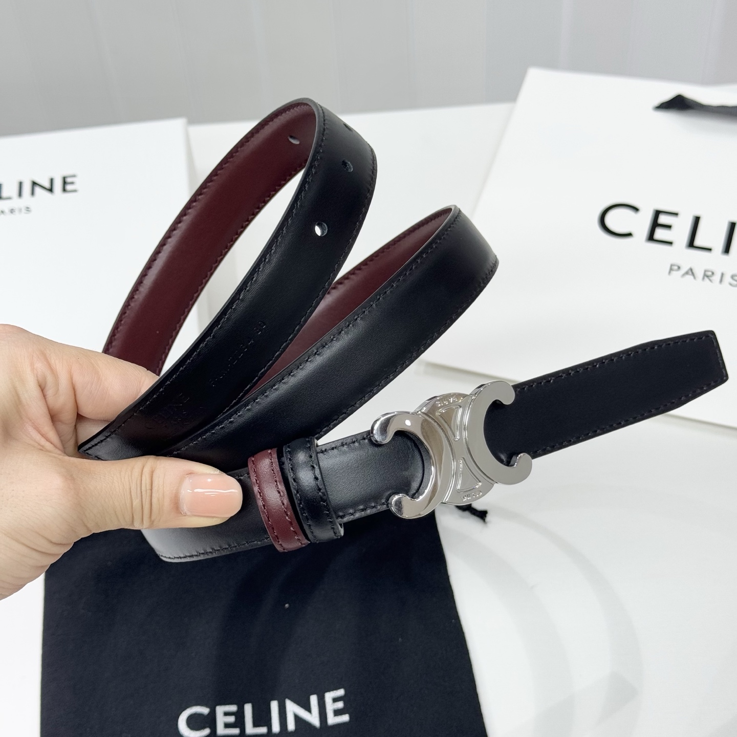 -Celin e新品立体浮标扣女士腰带 意大利进口小牛皮 搭铜扣 宽度2.5双面佩