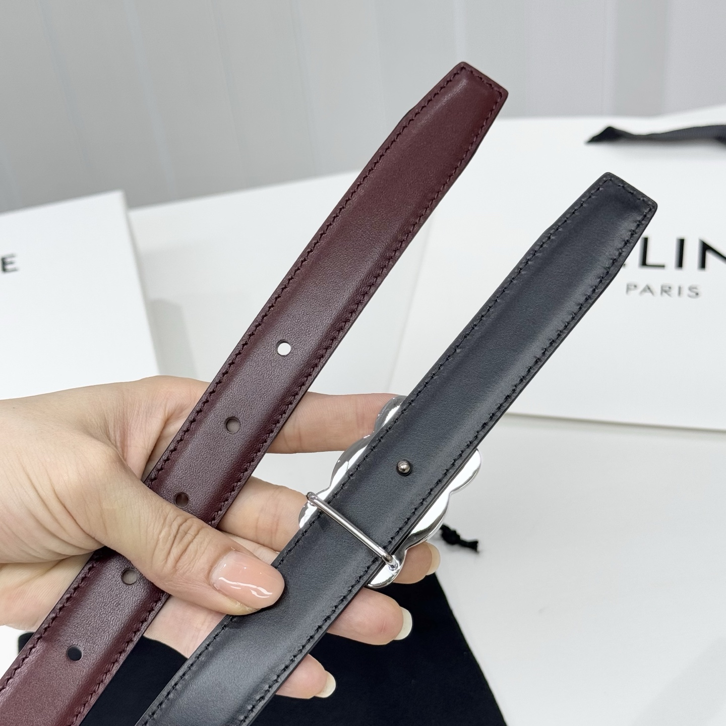 -Celin e新品立体浮标扣女士腰带 意大利进口小牛皮 搭铜扣 宽度2.5双面佩