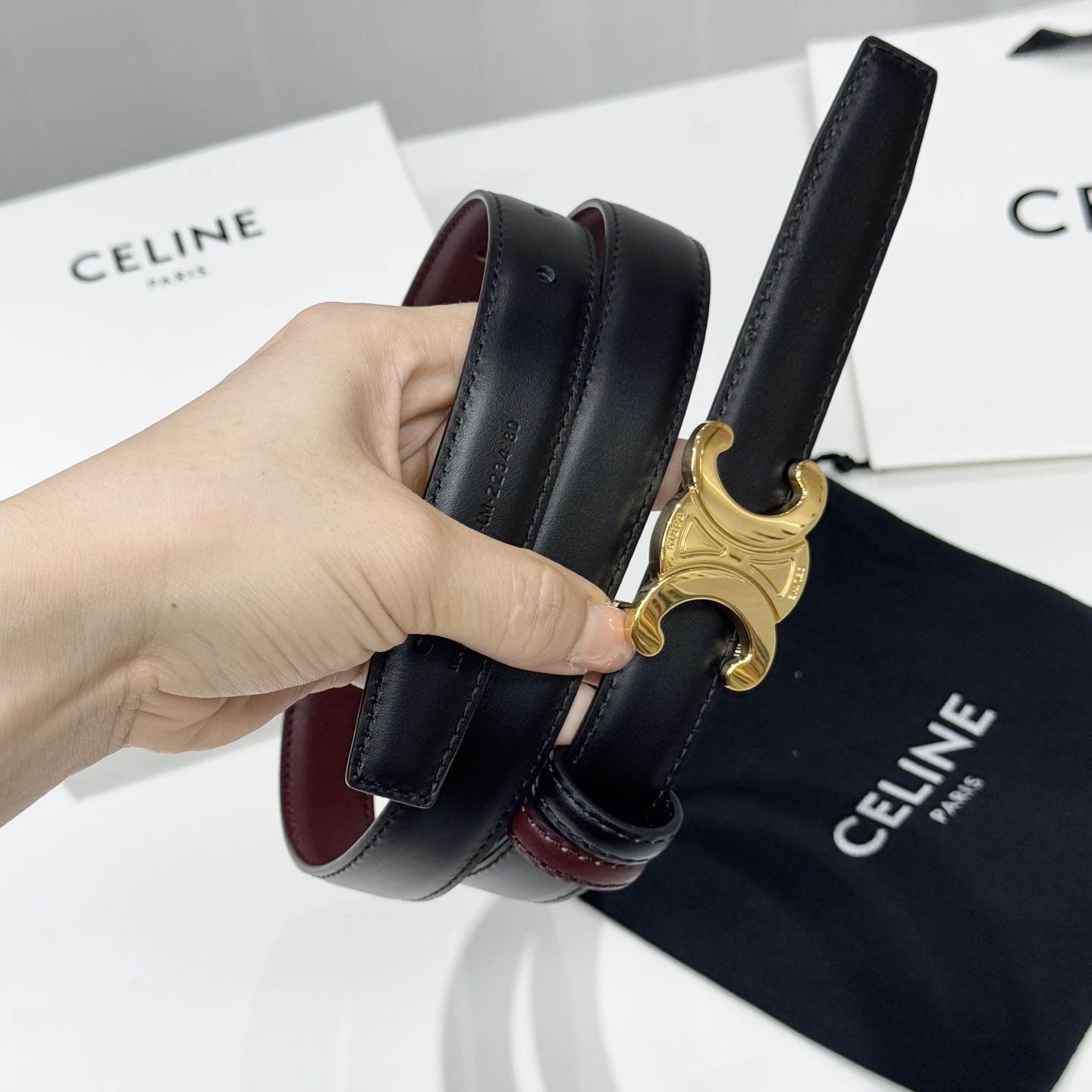-Celin e新品立体浮标扣女士腰带 意大利进口小牛皮 搭铜扣 宽度2.5双面佩
