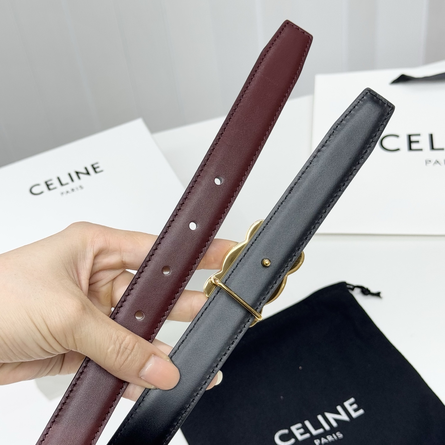 -Celin e新品立体浮标扣女士腰带 意大利进口小牛皮 搭铜扣 宽度2.5双面佩