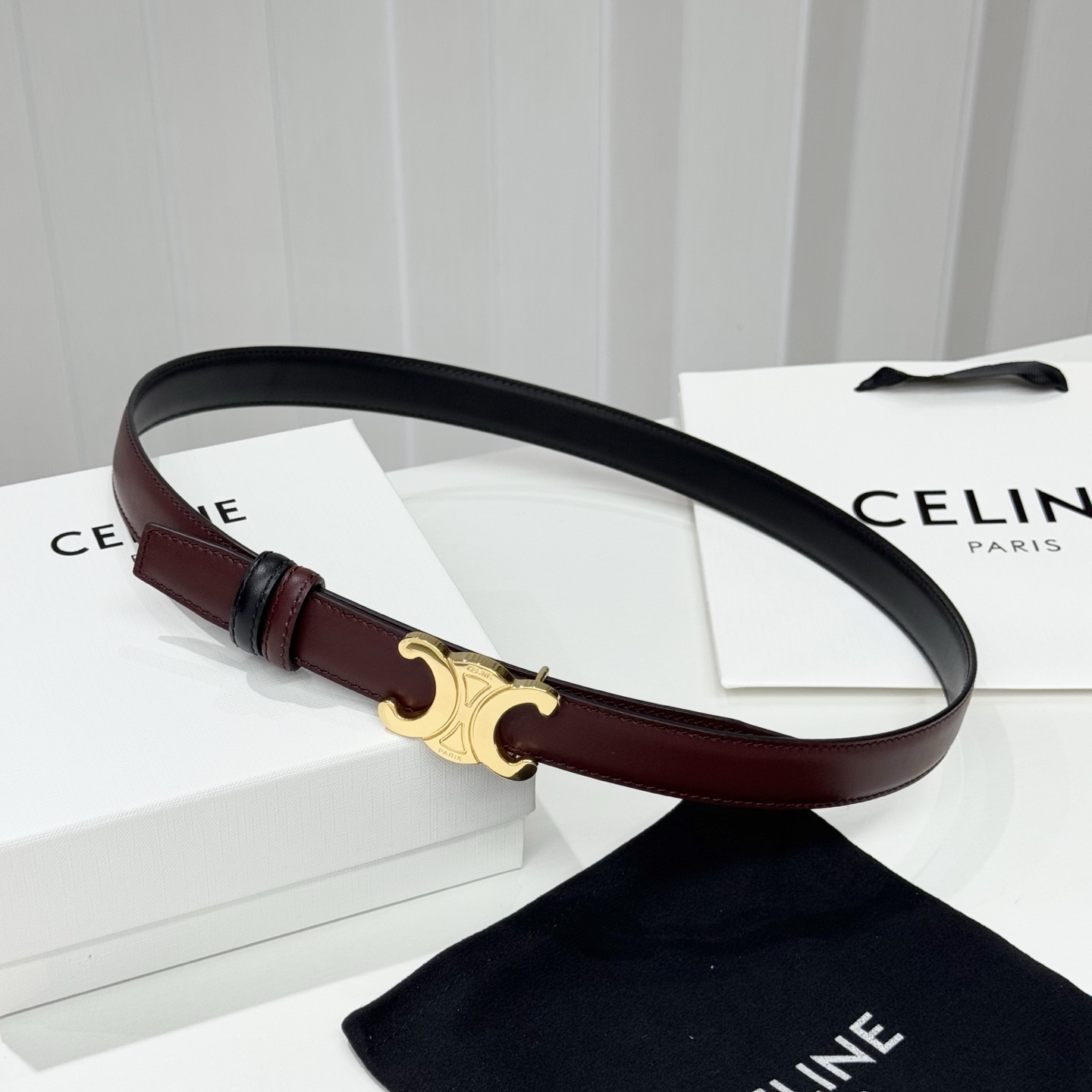 -Celin e新品立体浮标扣女士腰带 意大利进口小牛皮 搭铜扣 宽度2.5双面佩