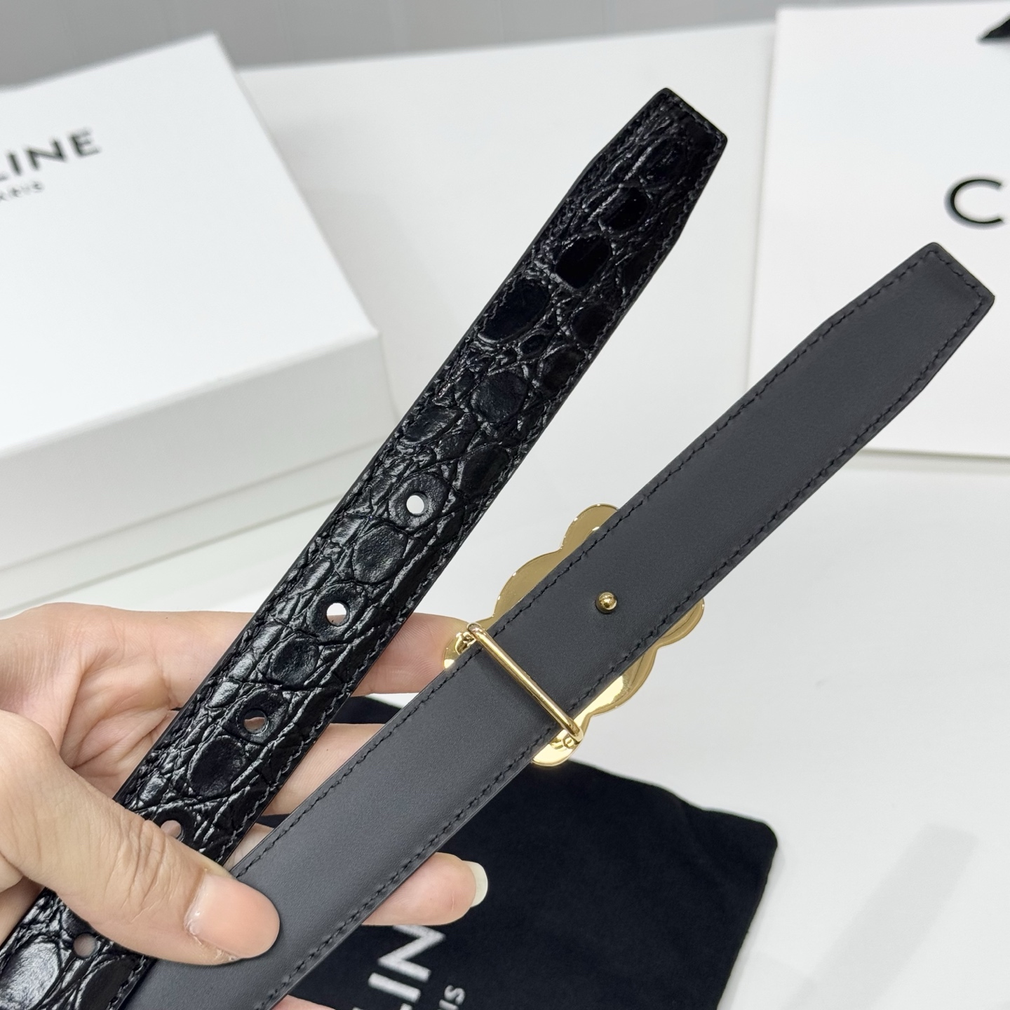 -Celin e新品立体浮标扣女士腰带 意大利进口小牛皮 搭铜扣 宽度2.5双面佩