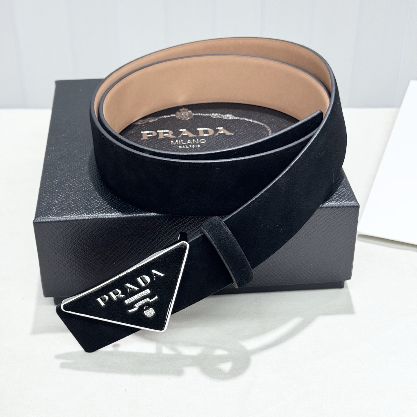Prada Black Leather Belt with Triangle Logo Buckle for Women 6 i1759129789810 2186 0 5