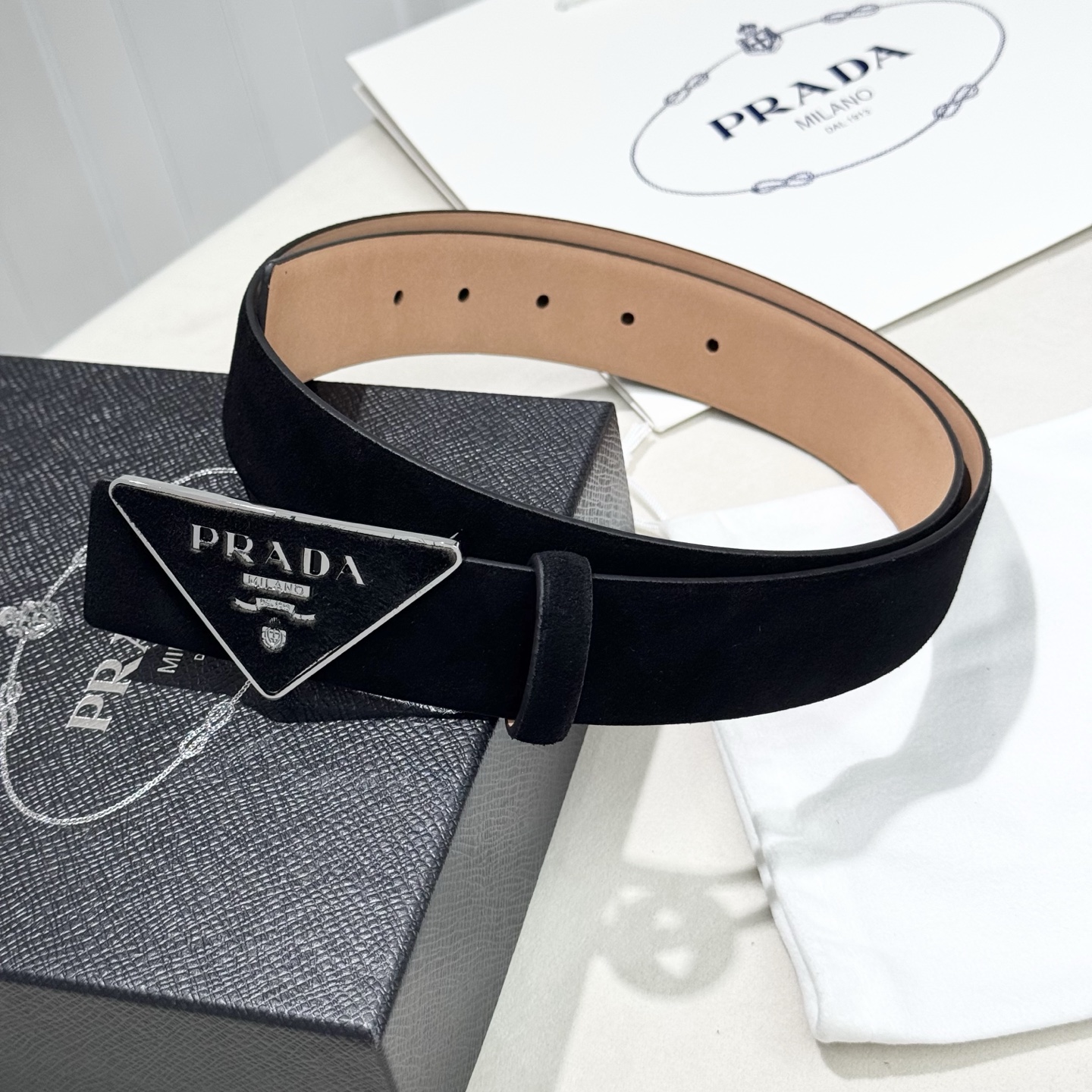 Prada Black Leather Belt with Triangle Logo Buckle for Women 3 i1759129789917 4533 0 2