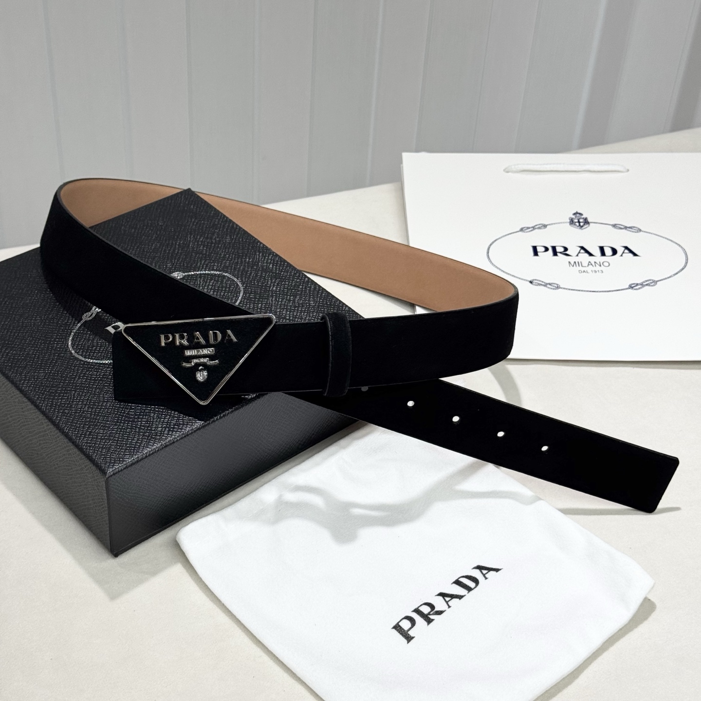 Prada Black Leather Belt with Triangle Logo Buckle for Women 2 i1759129790196 6104 0 1