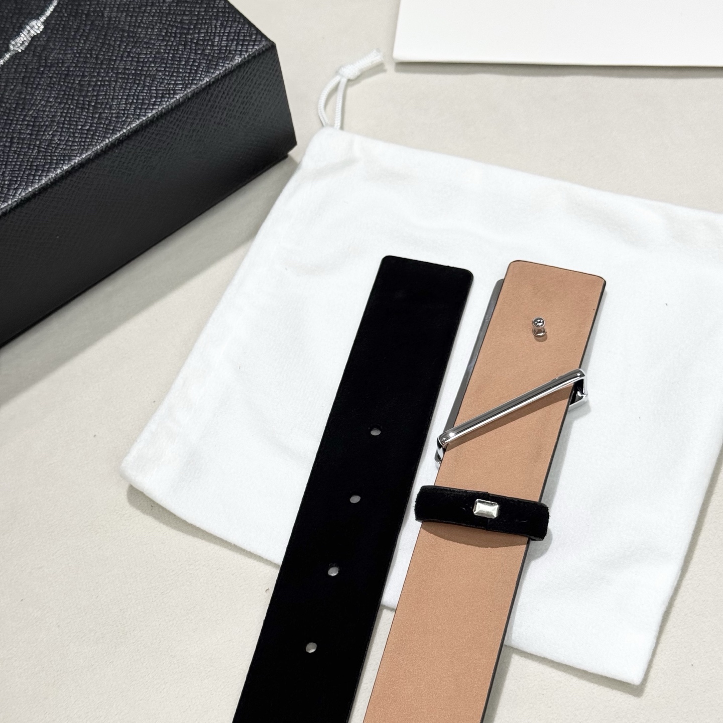 Prada Black Leather Belt with Triangle Logo Buckle for Women 4 i1759129790291 1470 0 3