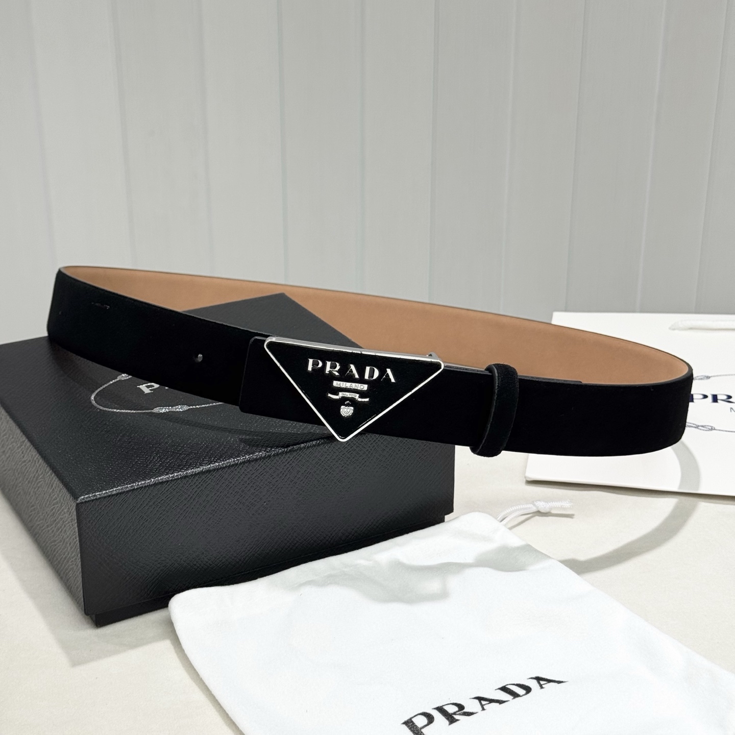 Prada Black Leather Belt with Triangle Logo Buckle for Women 1 i1759129790447 5883 0 0