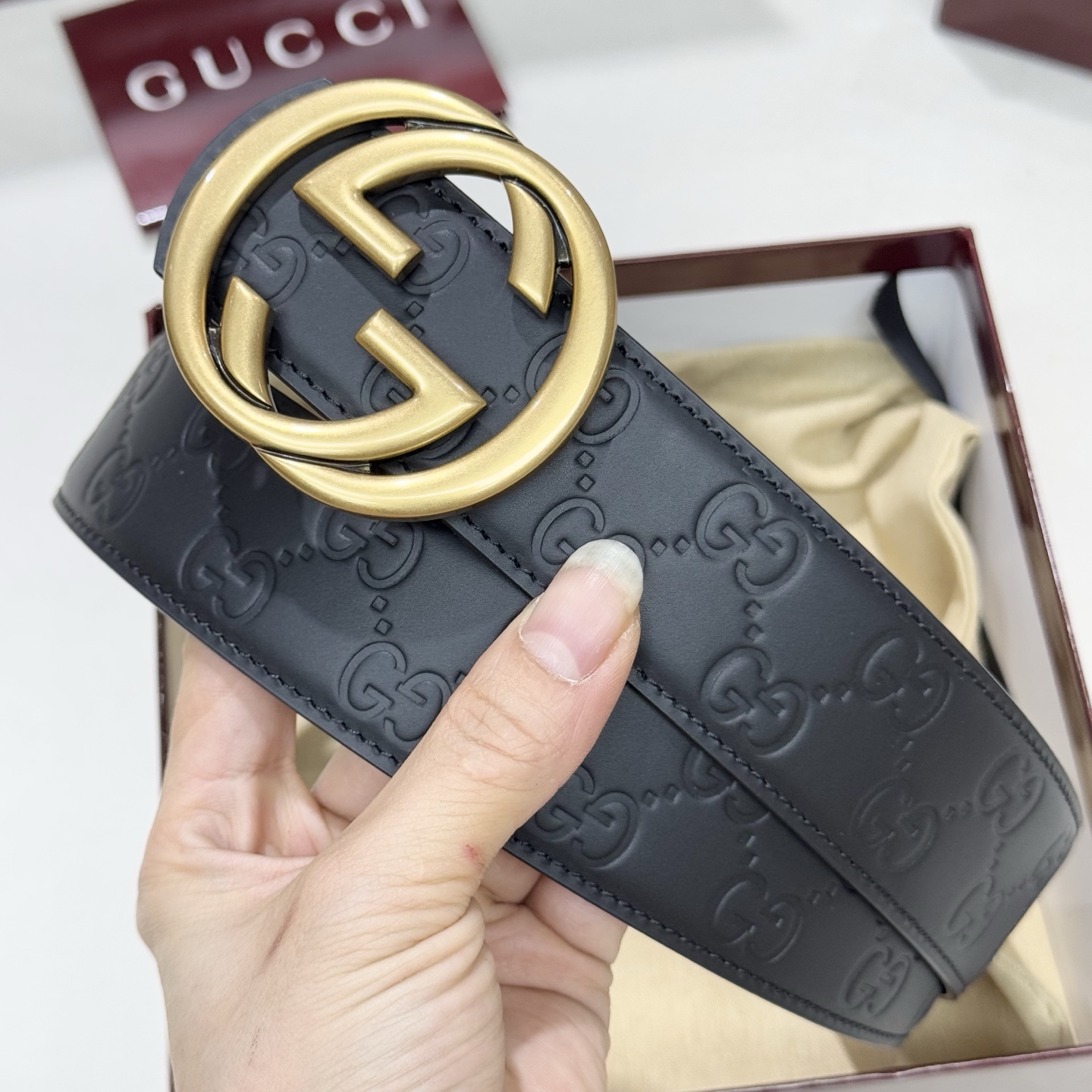 G家 商务休闲 正装均可佩戴3 8cm 热压品牌花纹牛皮 最新款扣头 抛光扣头 时尚百搭双面均可佩戴