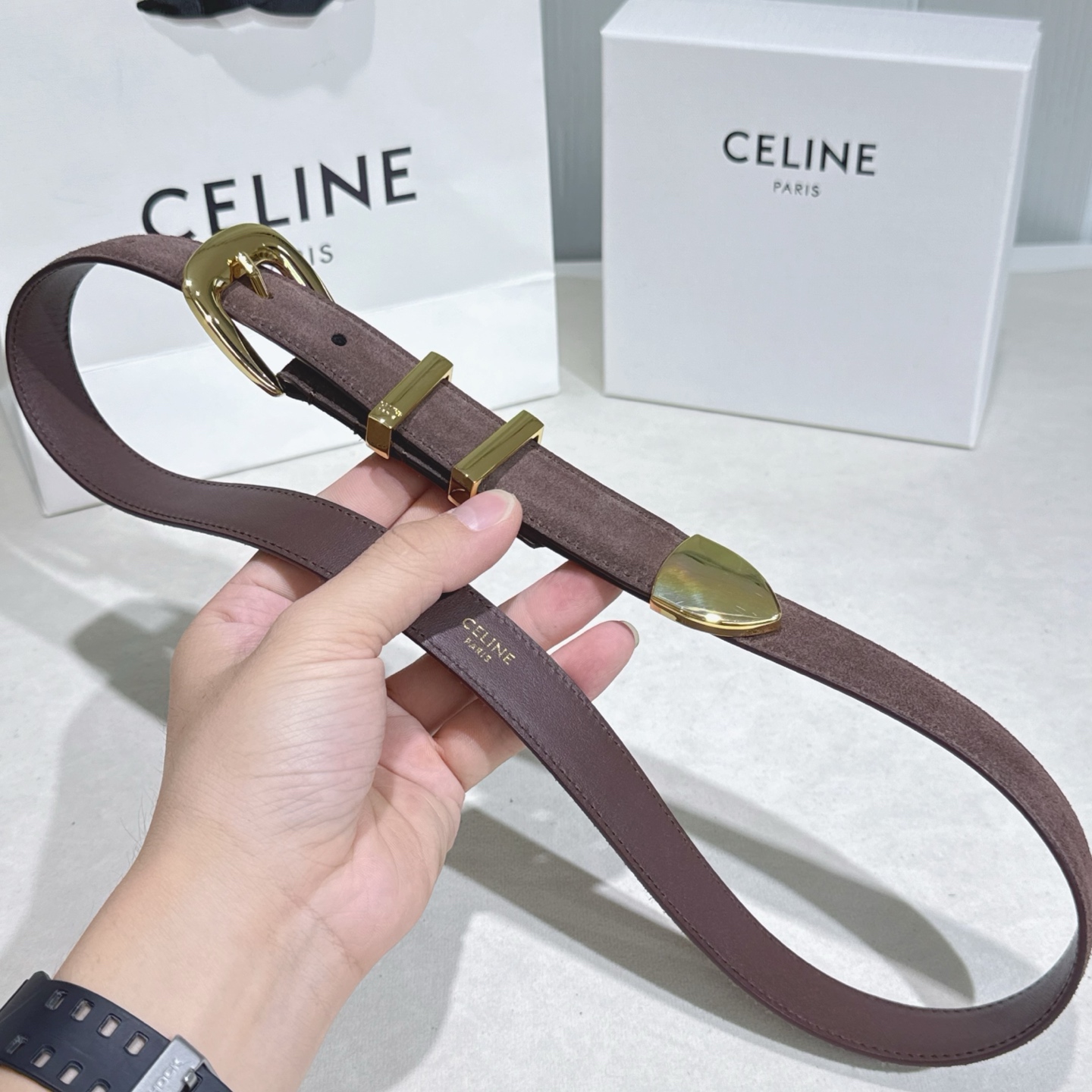 -Celine 新品立体浮标针扣女士腰带 意大利进口小牛皮 宽度2.5(亮金扣)-Top High Quatity Cheap Sneakers Fashion Clothing Clothes Bags handbags Shoes of all Brand wholesale With The best Quality And Beautiful Price from China Factory Chinese suppliers wholesaler seller -Celine 新品立体浮标针扣女士腰带 意大利进口小牛皮 宽度2.5(亮金扣)