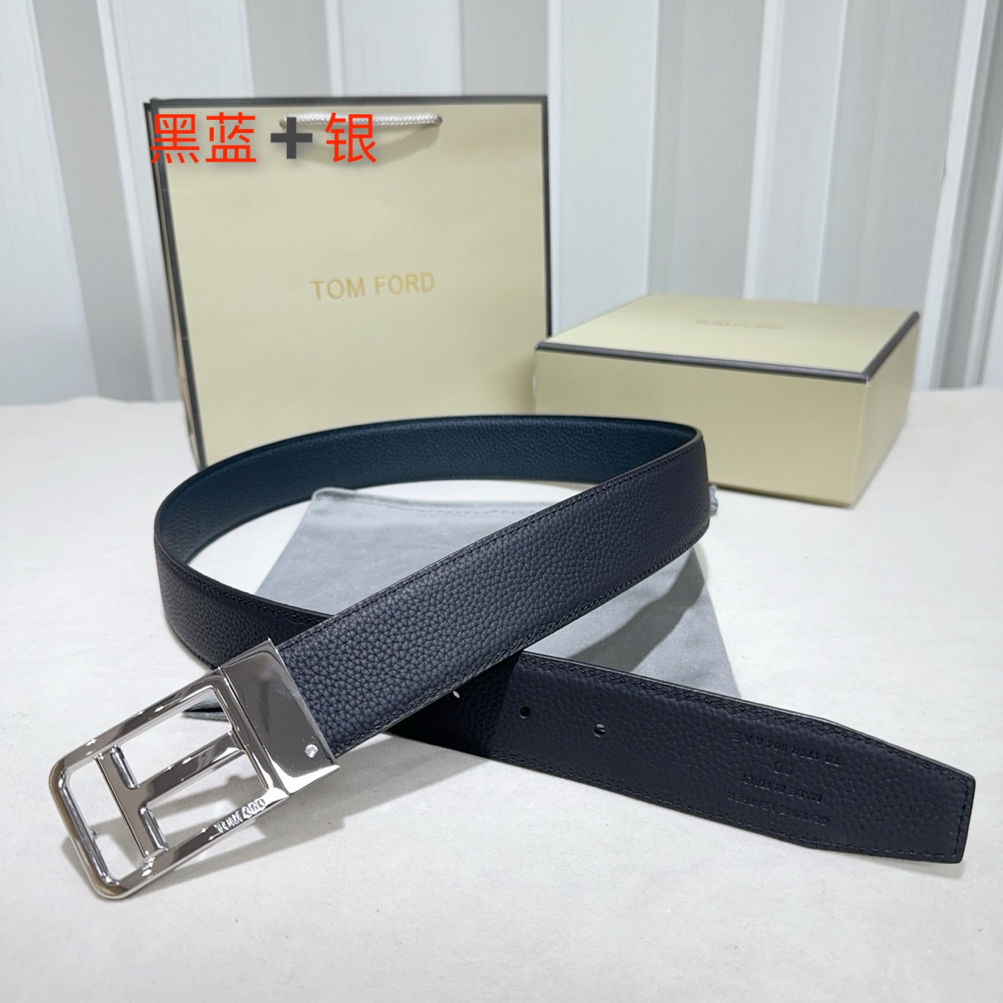 男士TF（汤尼.福特） 采用双面头层牛皮 Togo纹纯铜精品扣头打造 双面可用 黑配蓝 黑配咖啡金色 银色 抢色扣头