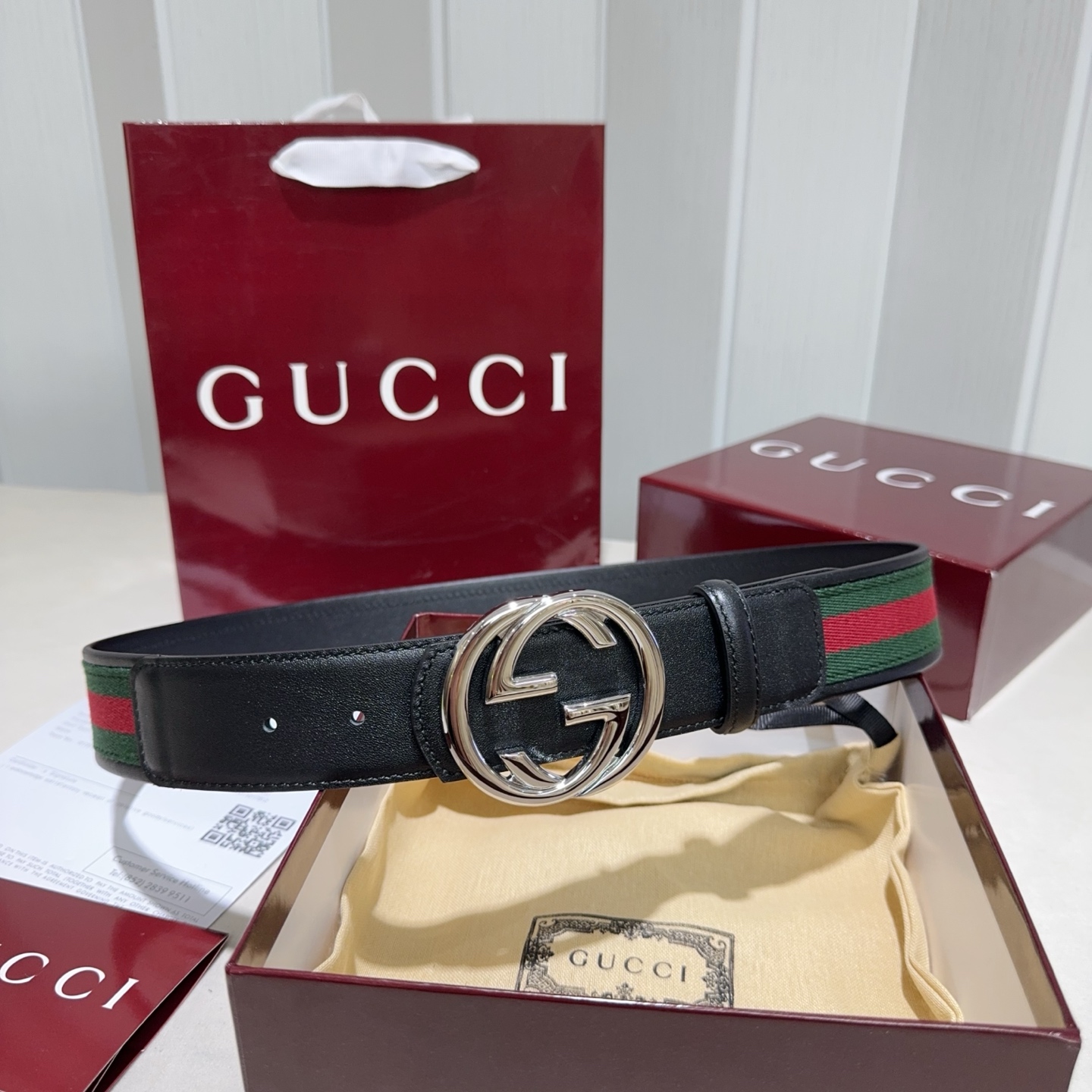 GUCCI（古奇新款） 采用织带布搭配双面头层牛皮 红绿布包边黑色牛皮古金 古银 烤漆黑 亮金 亮银 亮枪 扣头
