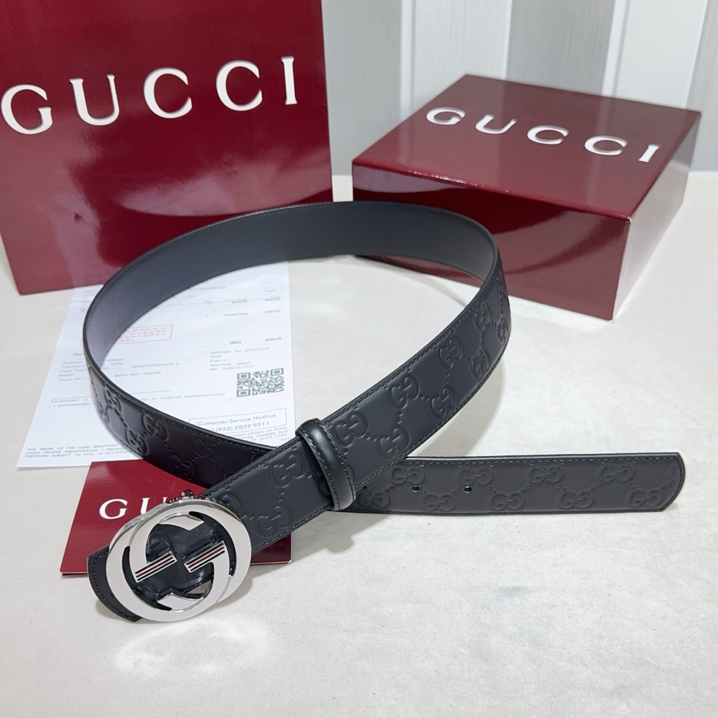 GUCCI（古奇新款） 采用压花纹搭配双面头层牛皮 黑色亮金 亮银 亮枪 扣头