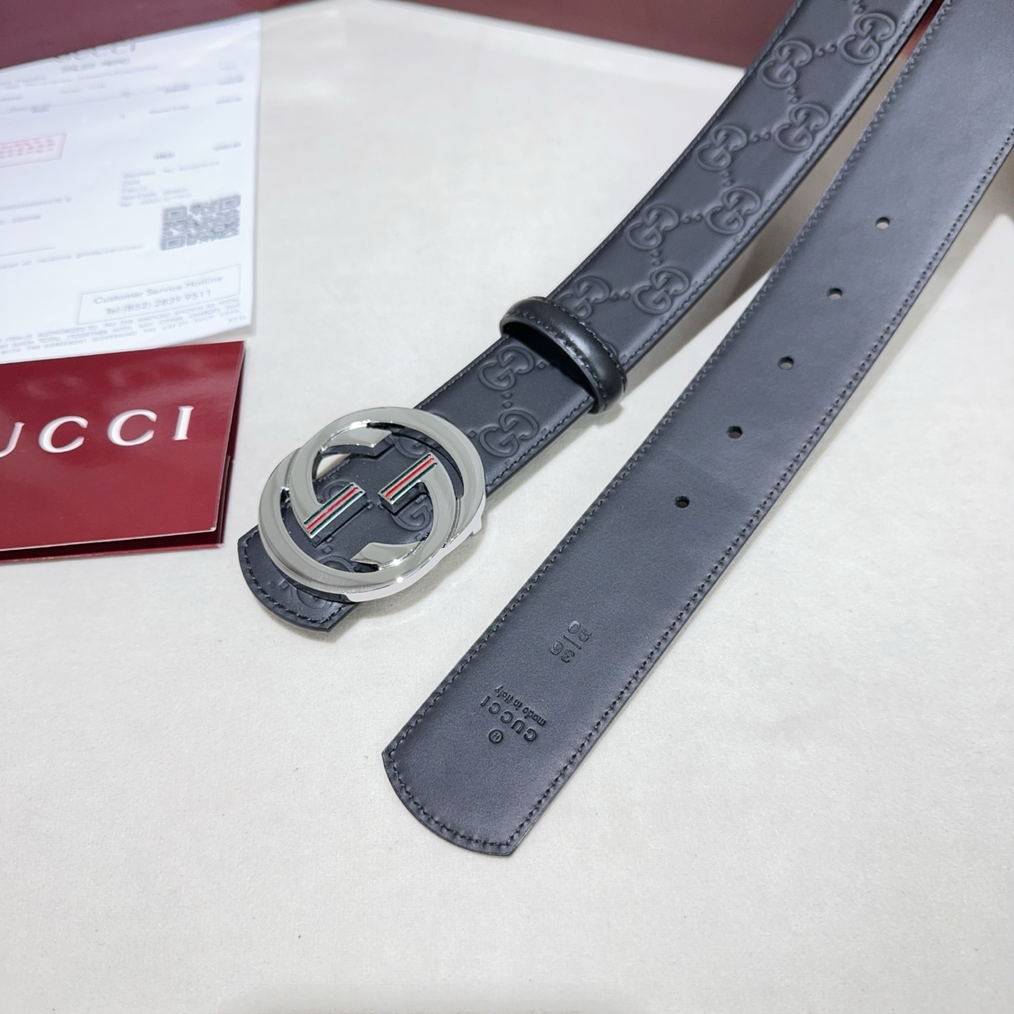 GUCCI（古奇新款） 采用压花纹搭配双面头层牛皮 黑色亮金 亮银 亮枪 扣头
