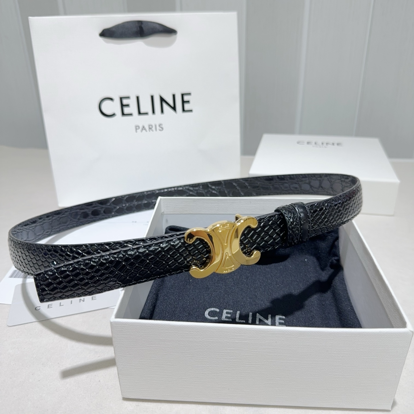 CELINE✨凯旋门蛇纹细腰｜yyds蛇纹肌理搭配石头纹+经典扣头一根腰带解锁N种穿搭精致感细款版型勾勒