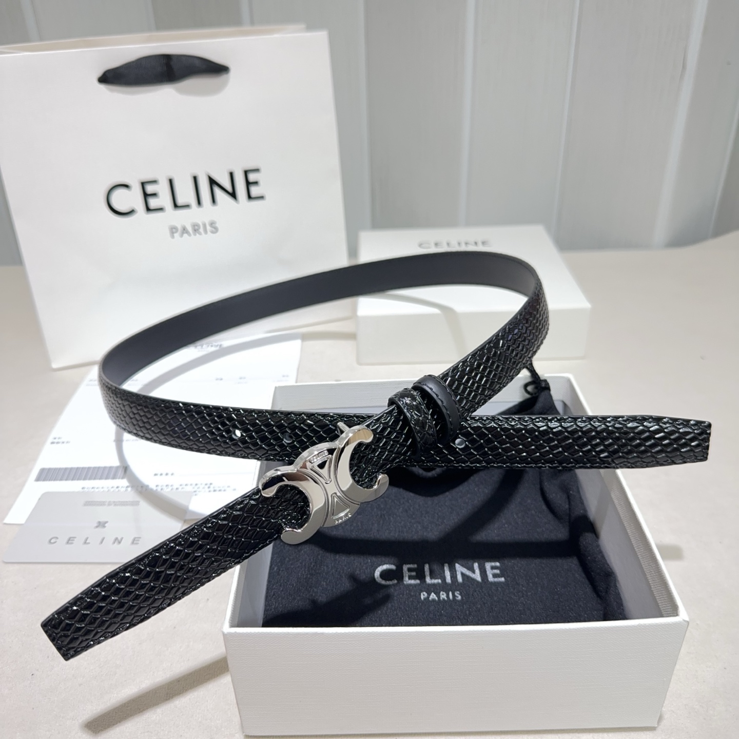 CELINE✨凯旋门蛇纹细腰｜yyds蛇纹肌理搭配平纹牛皮+经典扣头一根腰带解锁N种穿搭精致感细款版型勾