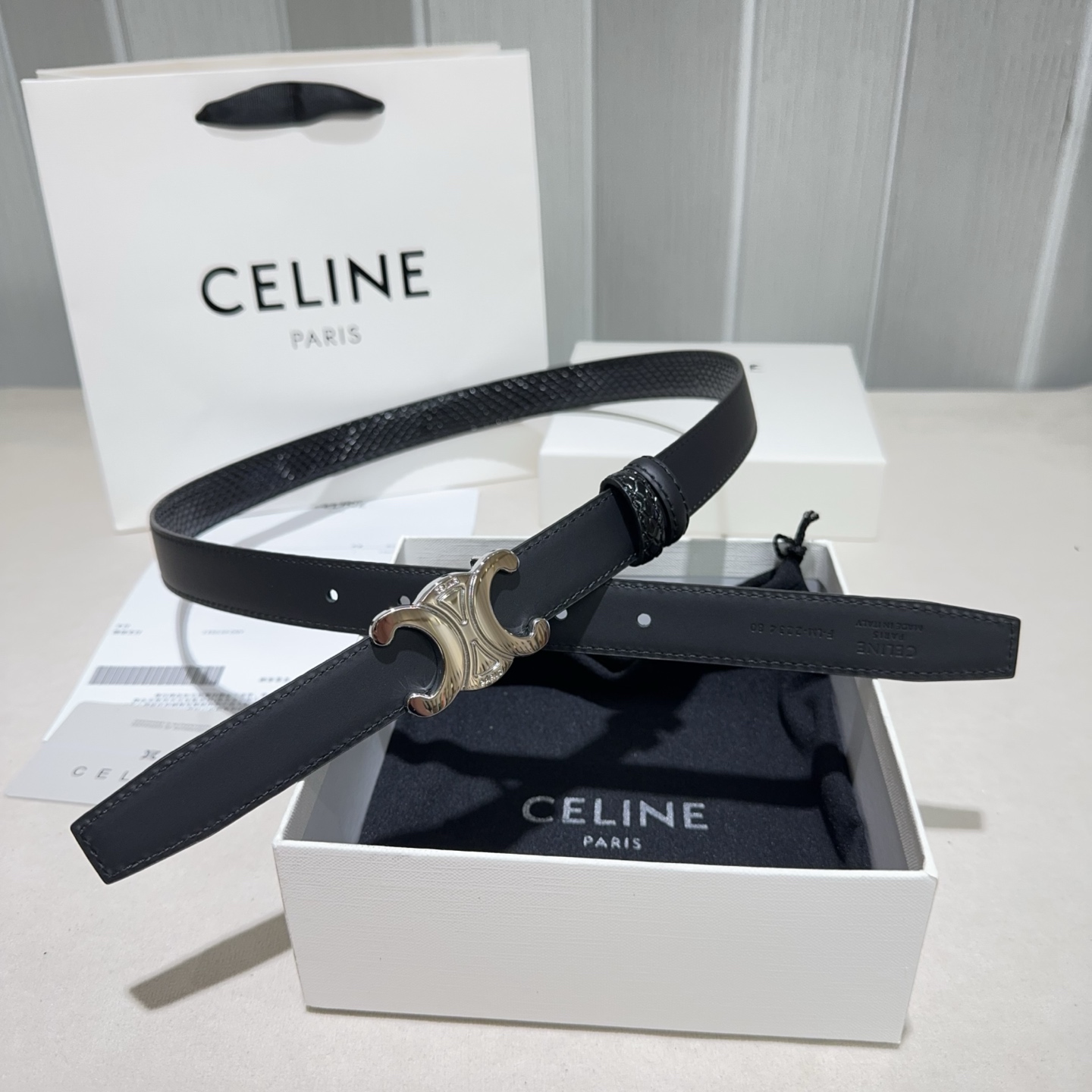 CELINE✨凯旋门蛇纹细腰｜yyds蛇纹肌理搭配平纹牛皮+经典扣头一根腰带解锁N种穿搭精致感细款版型勾