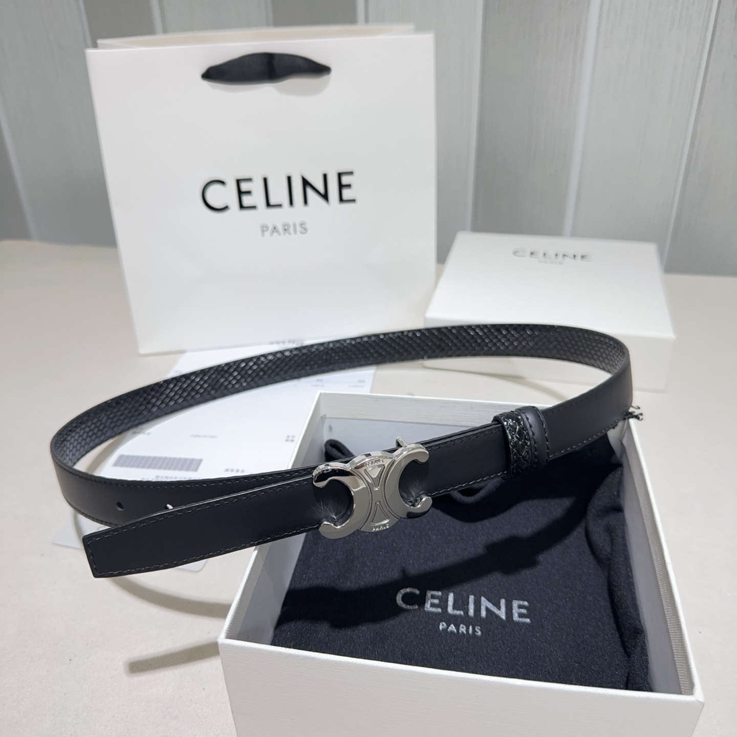 CELINE✨凯旋门蛇纹细腰｜yyds蛇纹肌理搭配平纹牛皮+经典扣头一根腰带解锁N种穿搭精致感细款版型勾