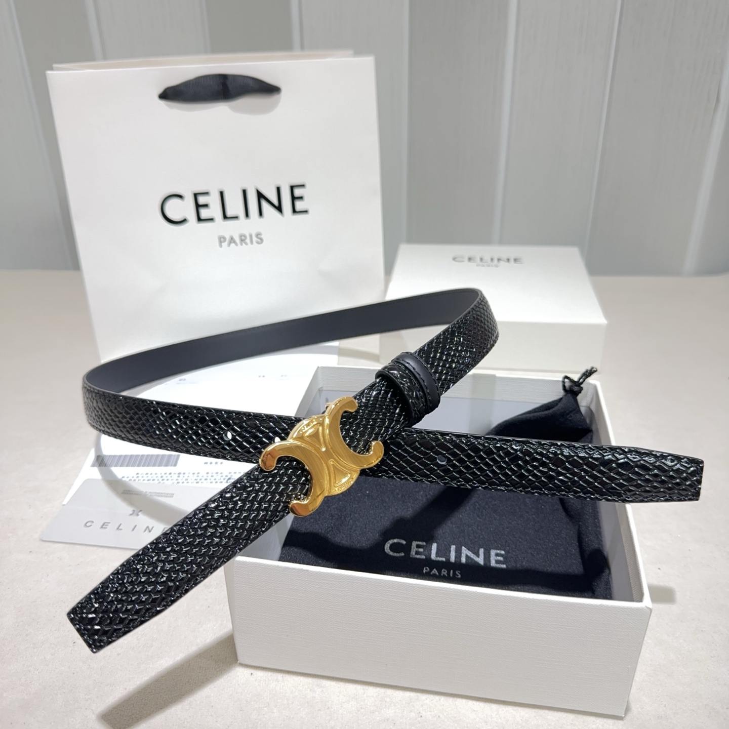 CELINE✨凯旋门蛇纹细腰｜yyds蛇纹肌理搭配平纹牛皮+经典扣头一根腰带解锁N种穿搭精致感细款版型勾