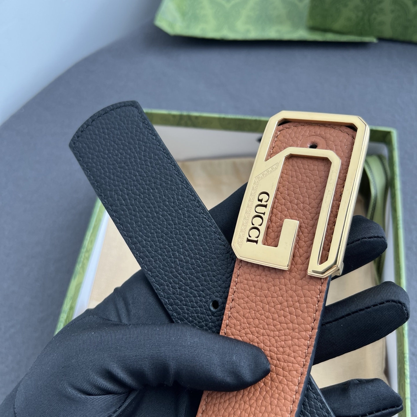 🌟Gucci（古奇）解锁腰带新品·细节实拍 精选双面togo纹头层牛皮打造，纹理细腻，双面设计可随心切换穿搭风格；精品金