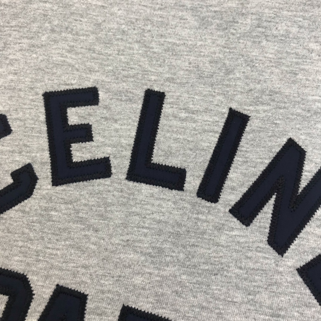 早春新款定制Celin**贴布刺绣字母logo圆领短袖T恤杏色灰色sml