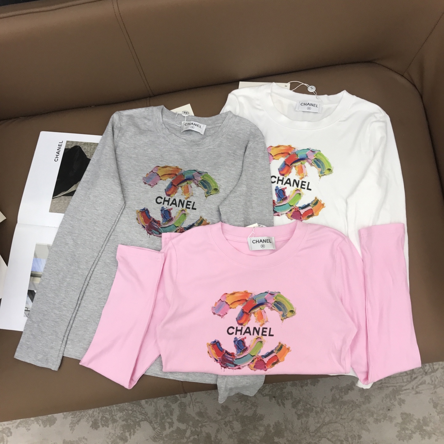 Chanel Women's Long Sleeve T-Shirt with Colorful CC Logo - Stylish & Comfortable