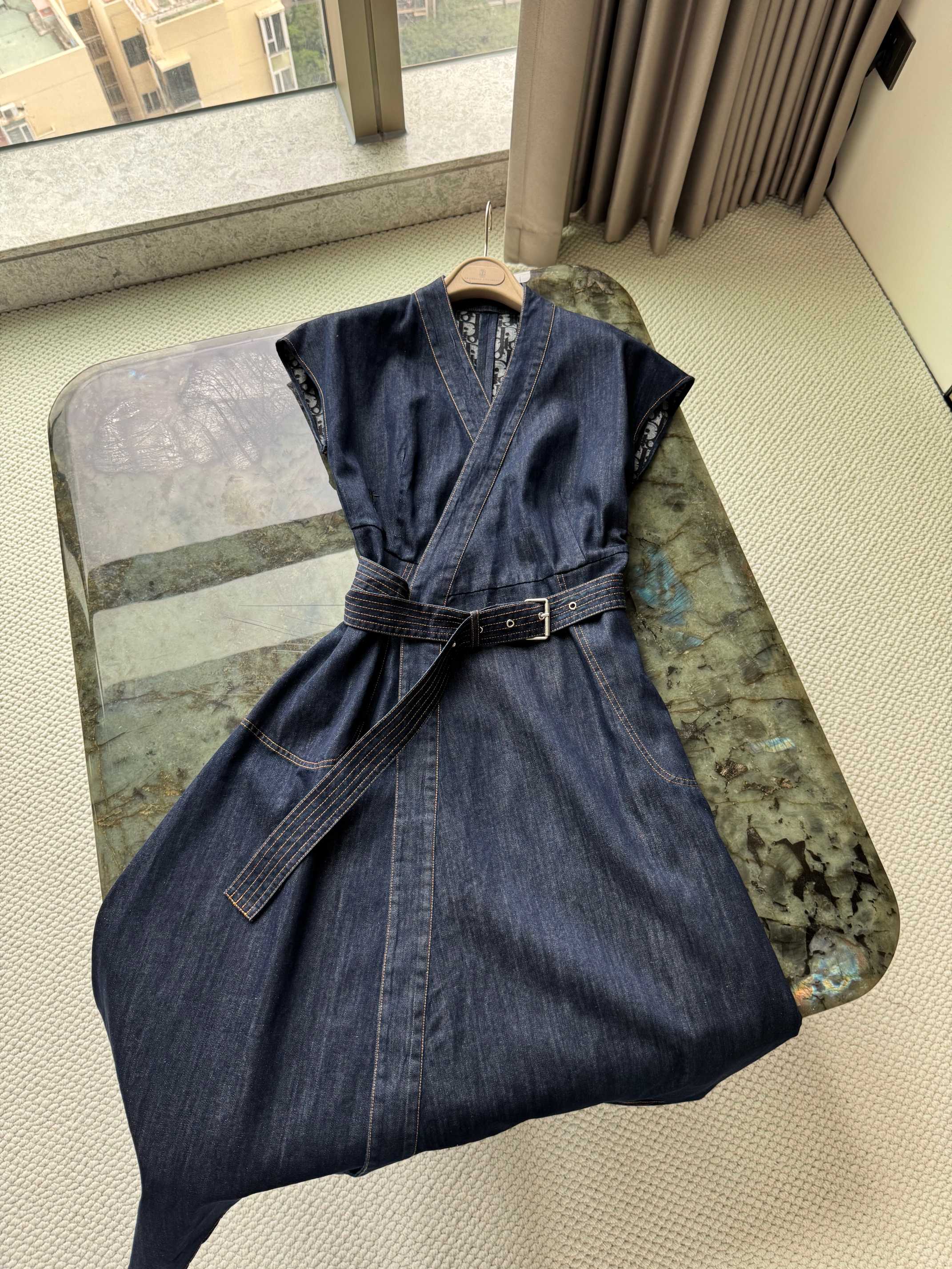 DI*OR Denim Dress - V-Neck, Embroidered Details, and Flattering Silhouette 2 a1748414999550 6334