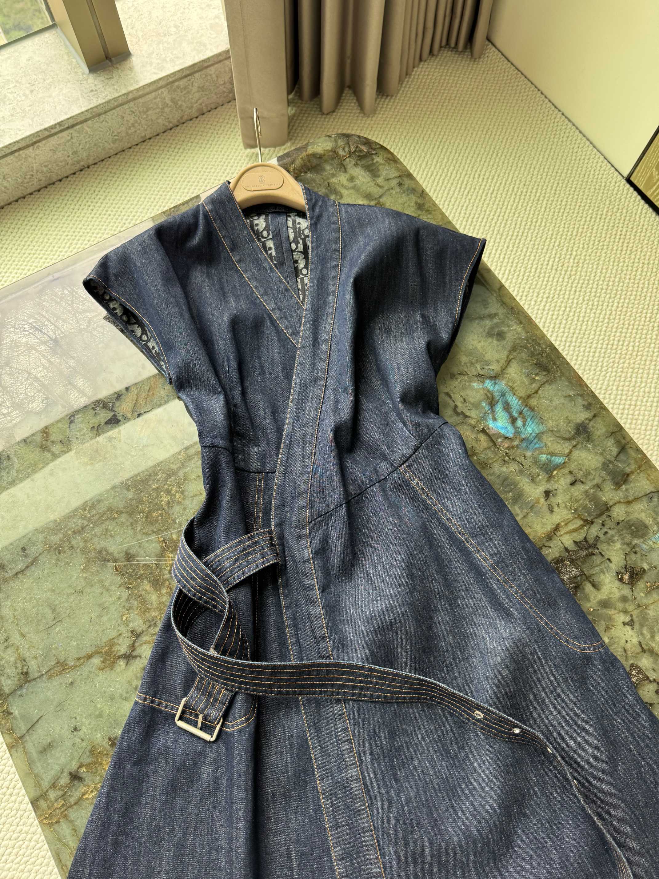 DI*OR Denim Dress - V-Neck, Embroidered Details, and Flattering Silhouette 8 a1748415005158 6450