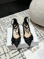 Dior High Heel Pumps Single Layer Shoes Black White Cowhide Sheepskin Fashion