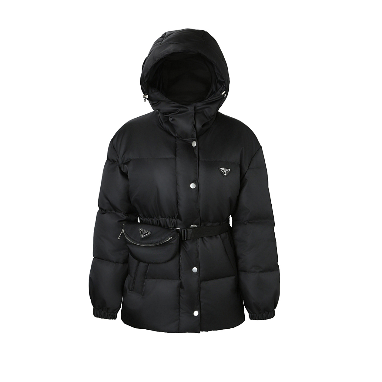 Prada Women's Black Recycled Nylon Padded Down Jacket With Belt Bag