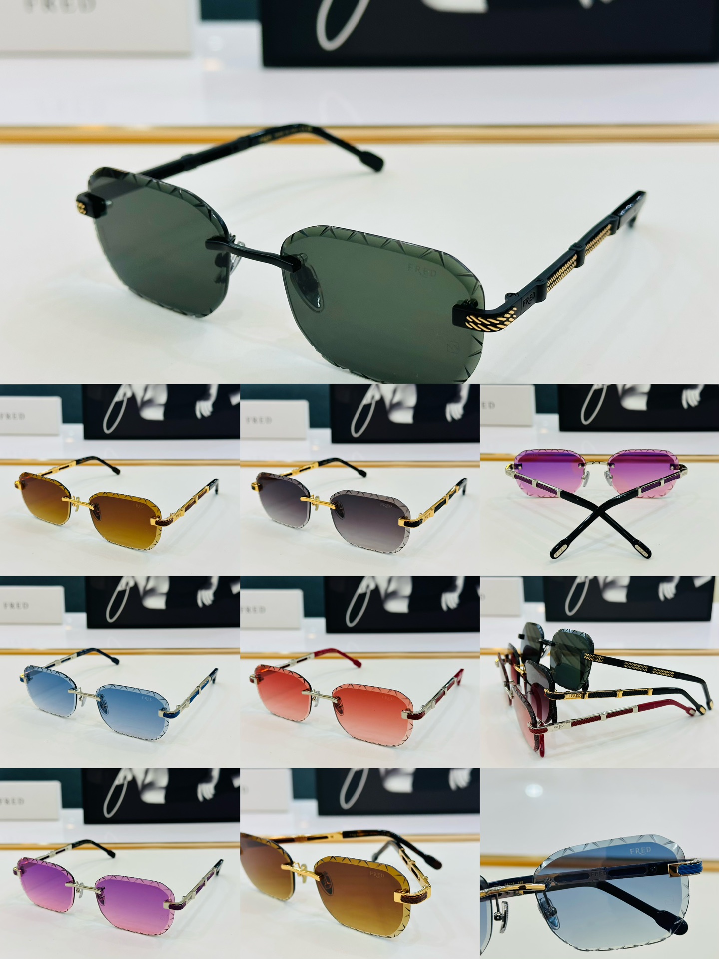 FRED法兰FG50165USize58口18-145醒目品牌logo扣扣XL上脸超美太阳镜内镀蓝膜