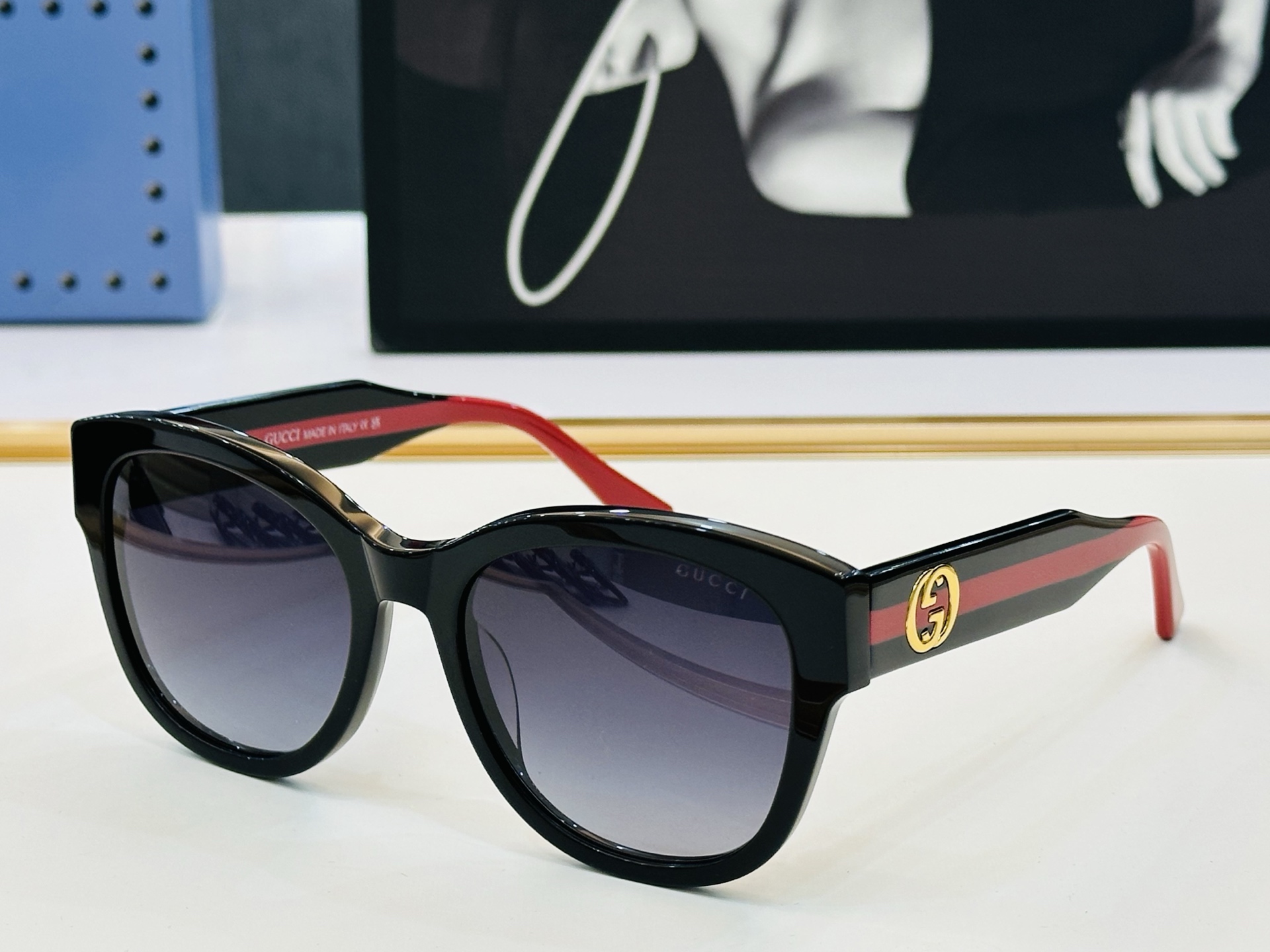 Gucci 1866SK Black Frame Sunglasses with Red and Green Web Detail