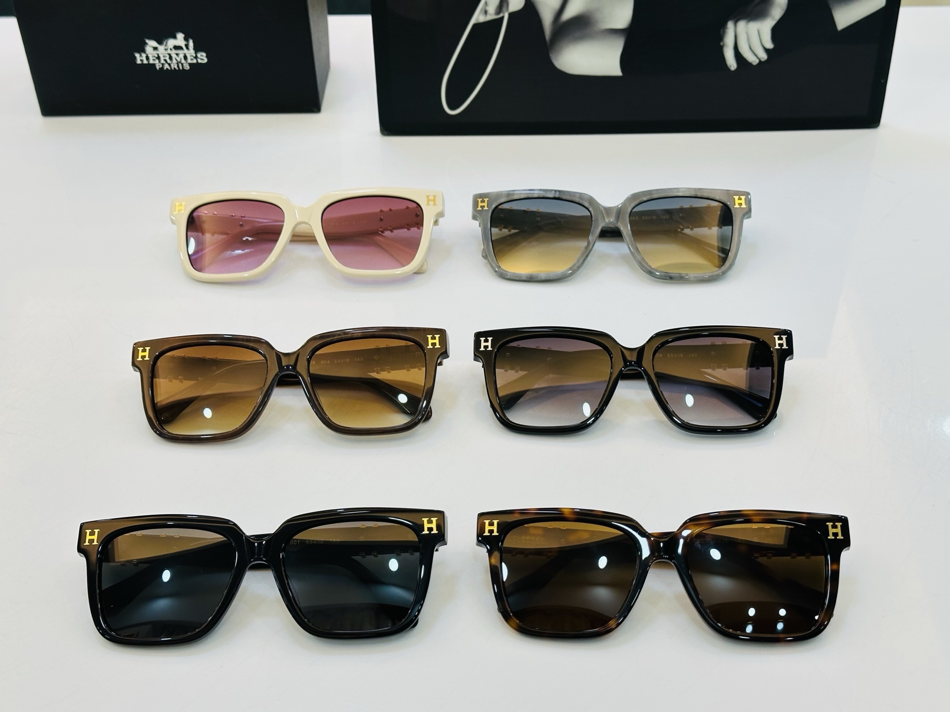 [玫瑰]爱马仕 网红款 9706 Size：55口18-145 👏🎉超级经典 高品质墨镜🎈色][色] b