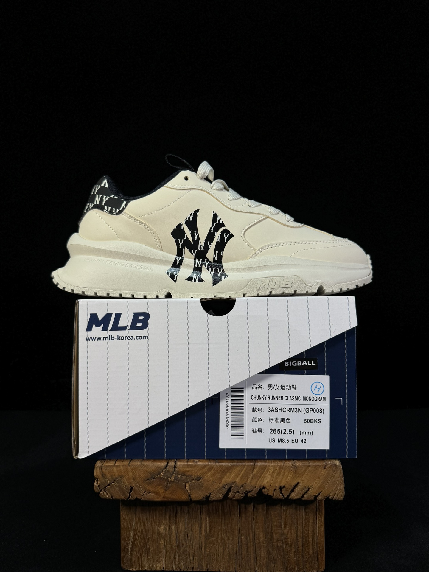 MLB3.0跑鞋米黑色ChunkyRunnerBasic复古休闲跑步鞋增高厚底代工厂背景最强品质！区分市