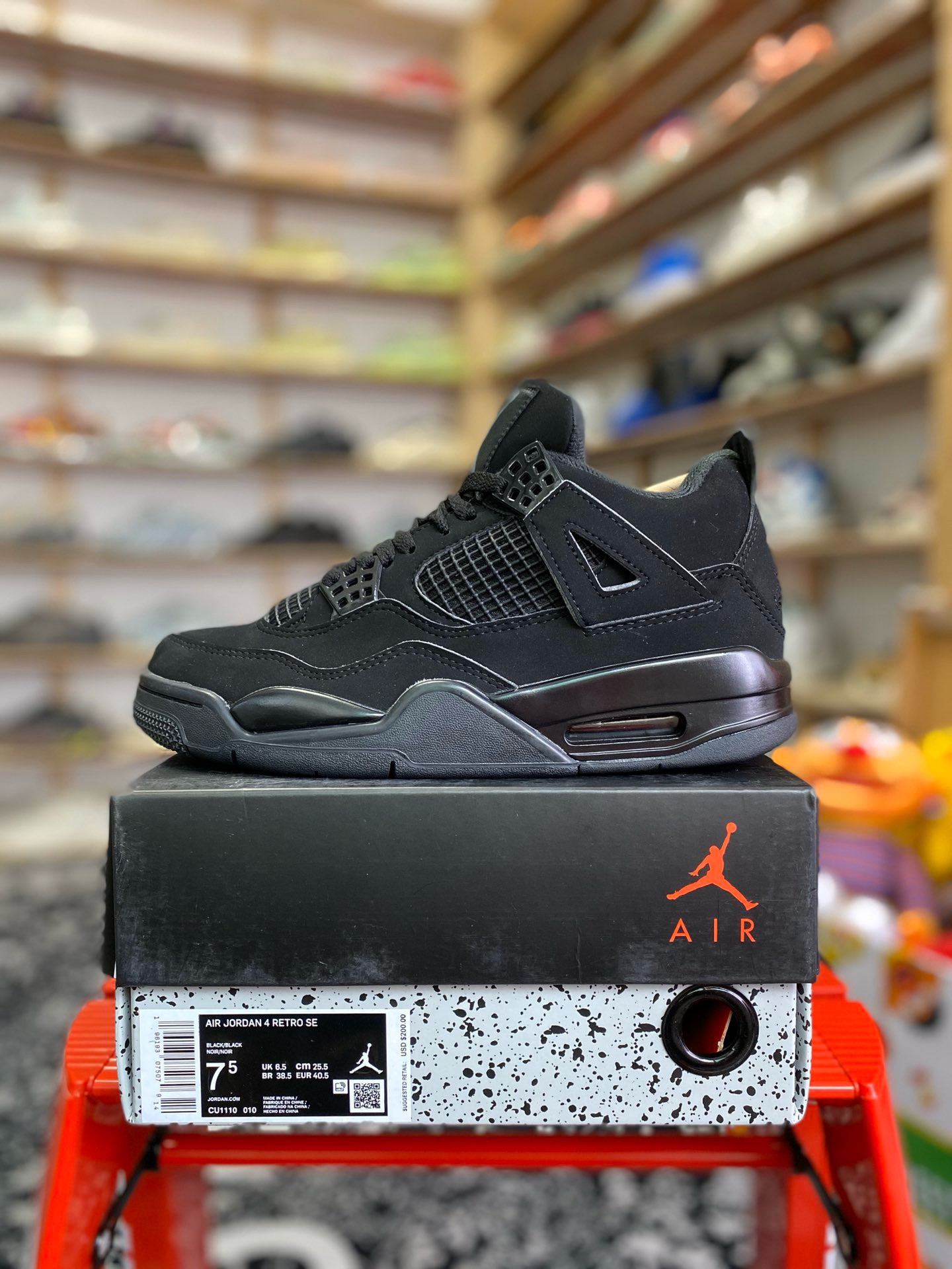 纯原-AirJordan4RetroBlackCatAJ4乔4黑猫头层磨砂CU1110-010AJ4黑猫