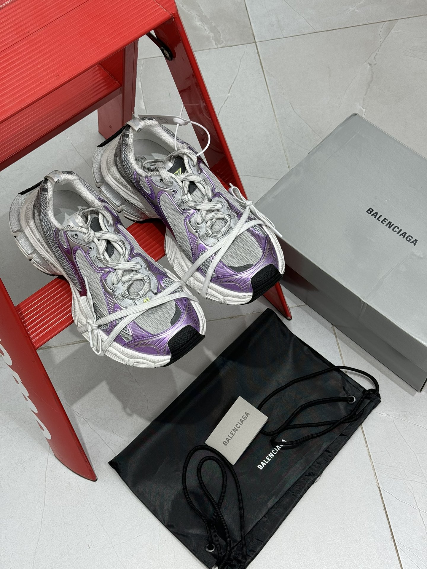 GT版3XL第37色银紫色BALENCIAGA3XLSneakers巴黎世家十代3XL白色正确手工做旧+