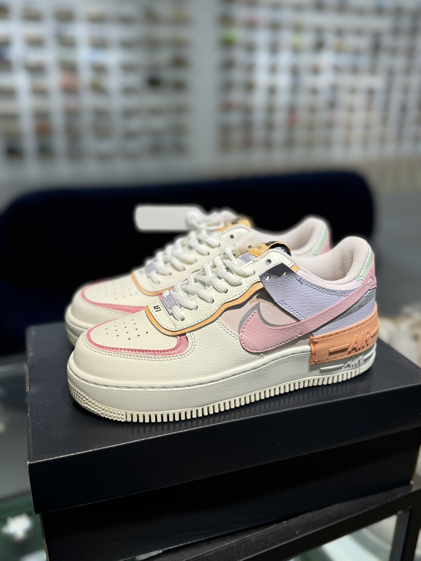 A空军！马卡龙系列第28色多彩拼接米色NikeAIRForce1Shadow空军一号百分百每个配色原鞋开