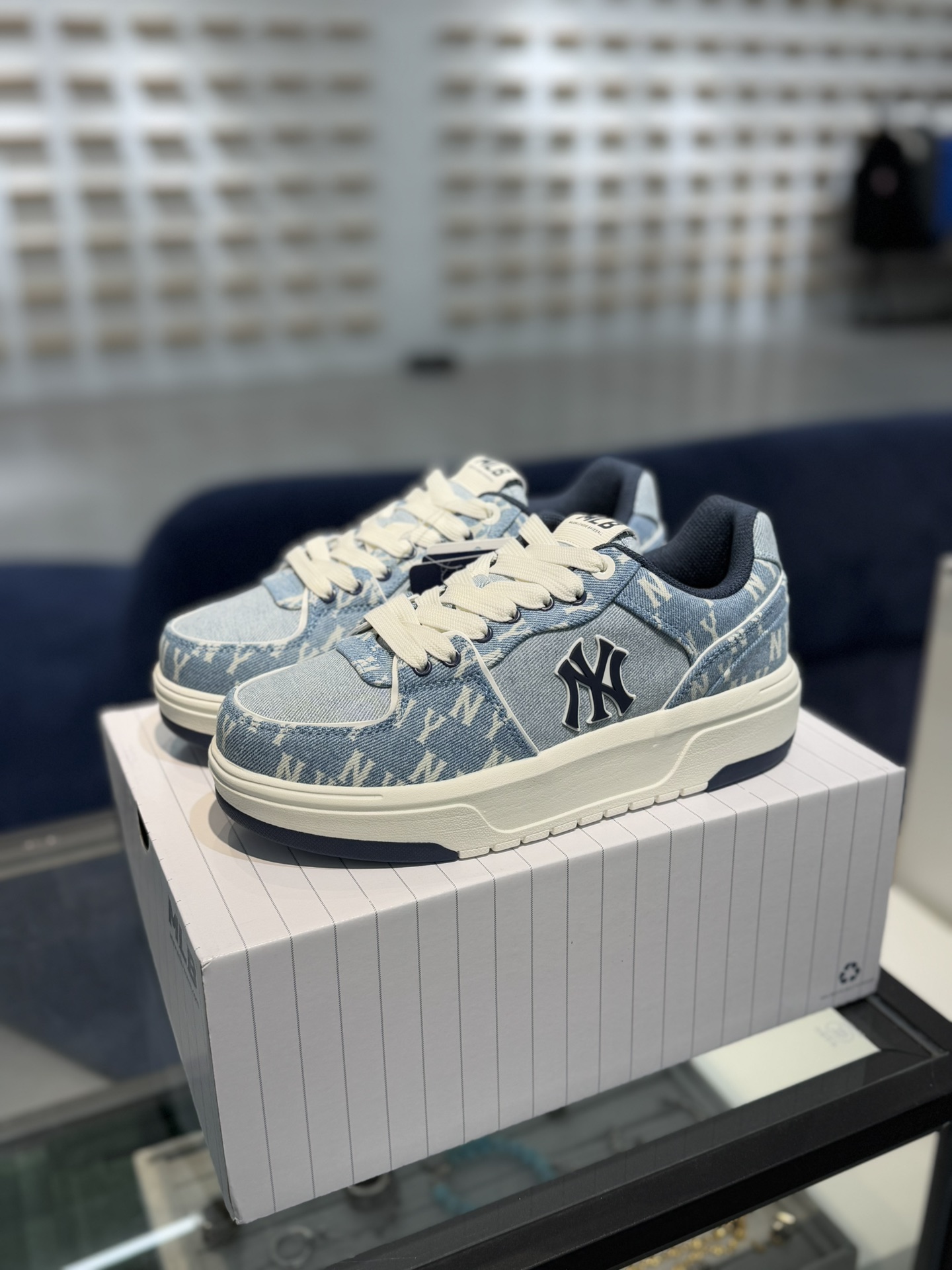 MLBChunkyLiner学长鞋增高厚底板鞋牛仔蓝白代工厂背景最强出品区分市面真标！平台订单高清洁度免