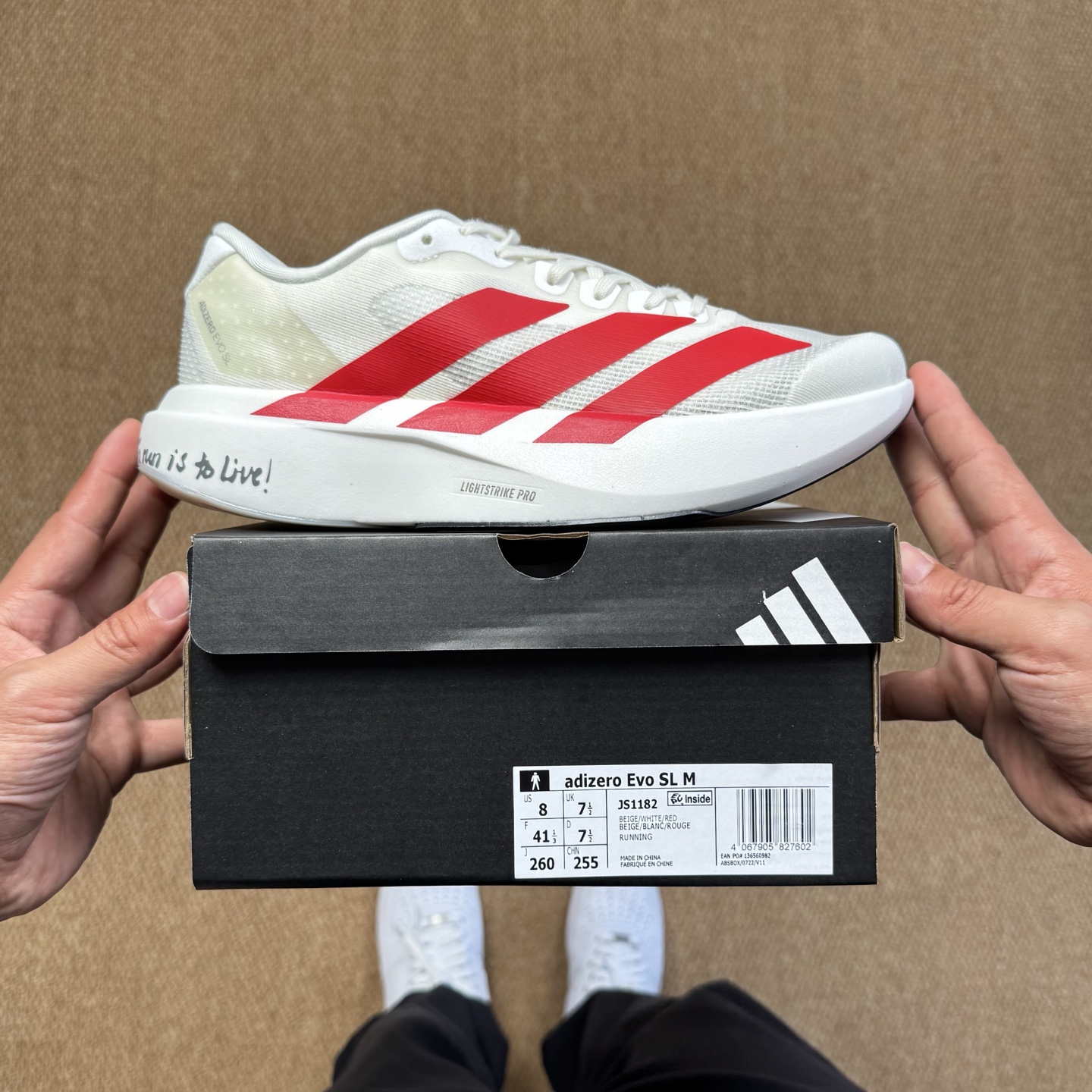 
AD Adizero Evo SL 阿迪达斯马拉松跑步鞋
Q弹缓震跑鞋新体验！第9色白红
货号：JS1
