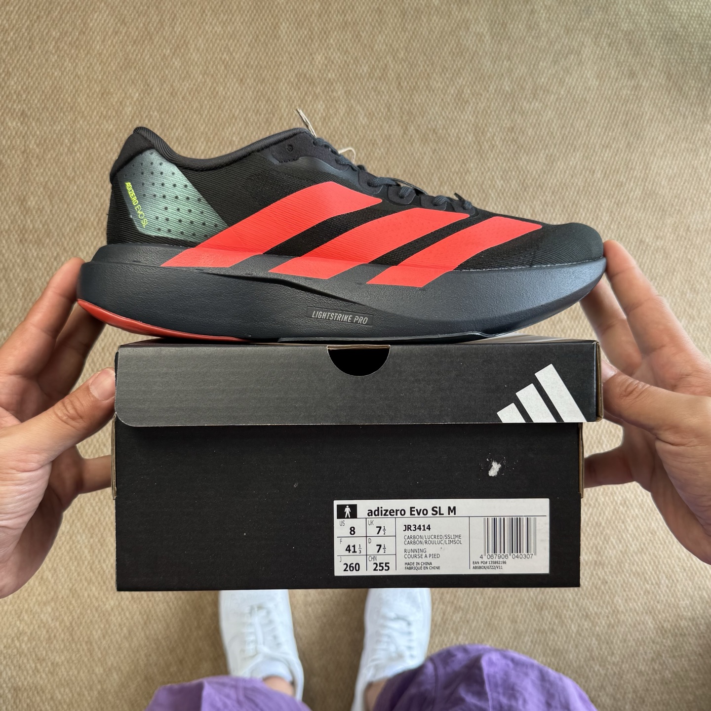 💰200 核心价格表私
AD Adizero Evo SL 阿迪达斯马拉松跑步鞋
Q弹缓震跑鞋新体验！第10色:黑红
货号：JR3414 尺码：39-45