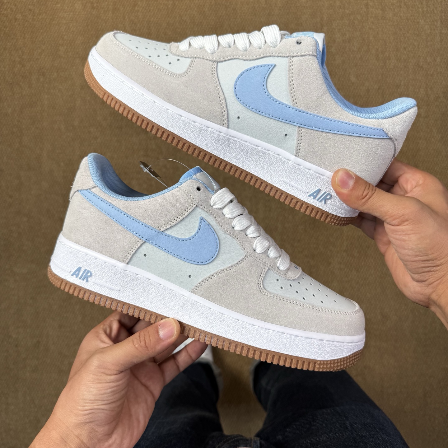 [Air Force Series]air Force grey blue raw rubber100% original shoe developm