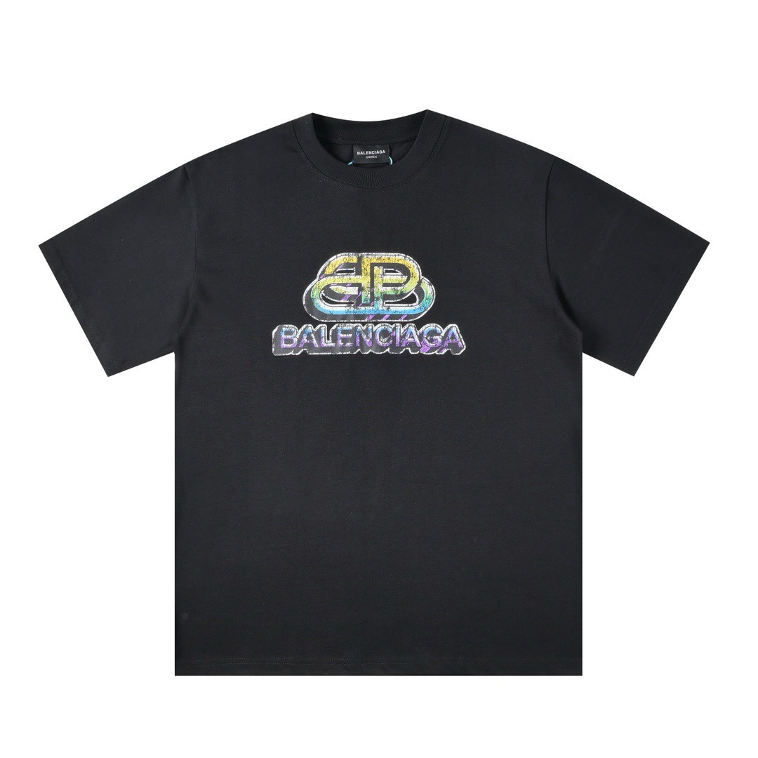 Balenciaga Black Cotton T-Shirt with Signature Logo and Relaxed Fit