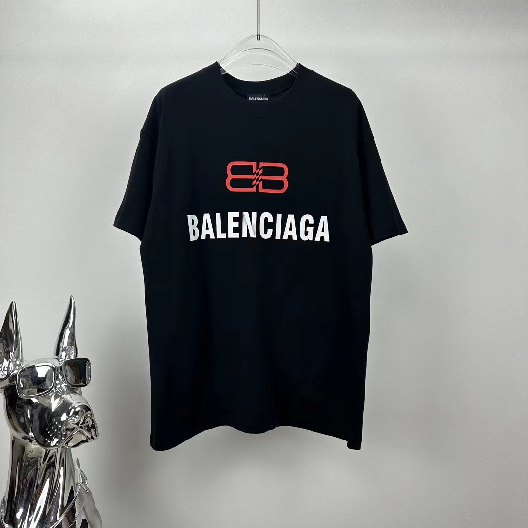 Balenciaga Clothing T-Shirt Black White Printing Unisex Fashion Short Sleeve