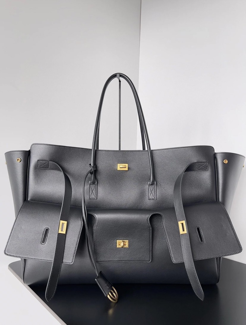 Balenciaga Bel Air Calfskin Lambskin Square Turn-Lock Flap Handbag