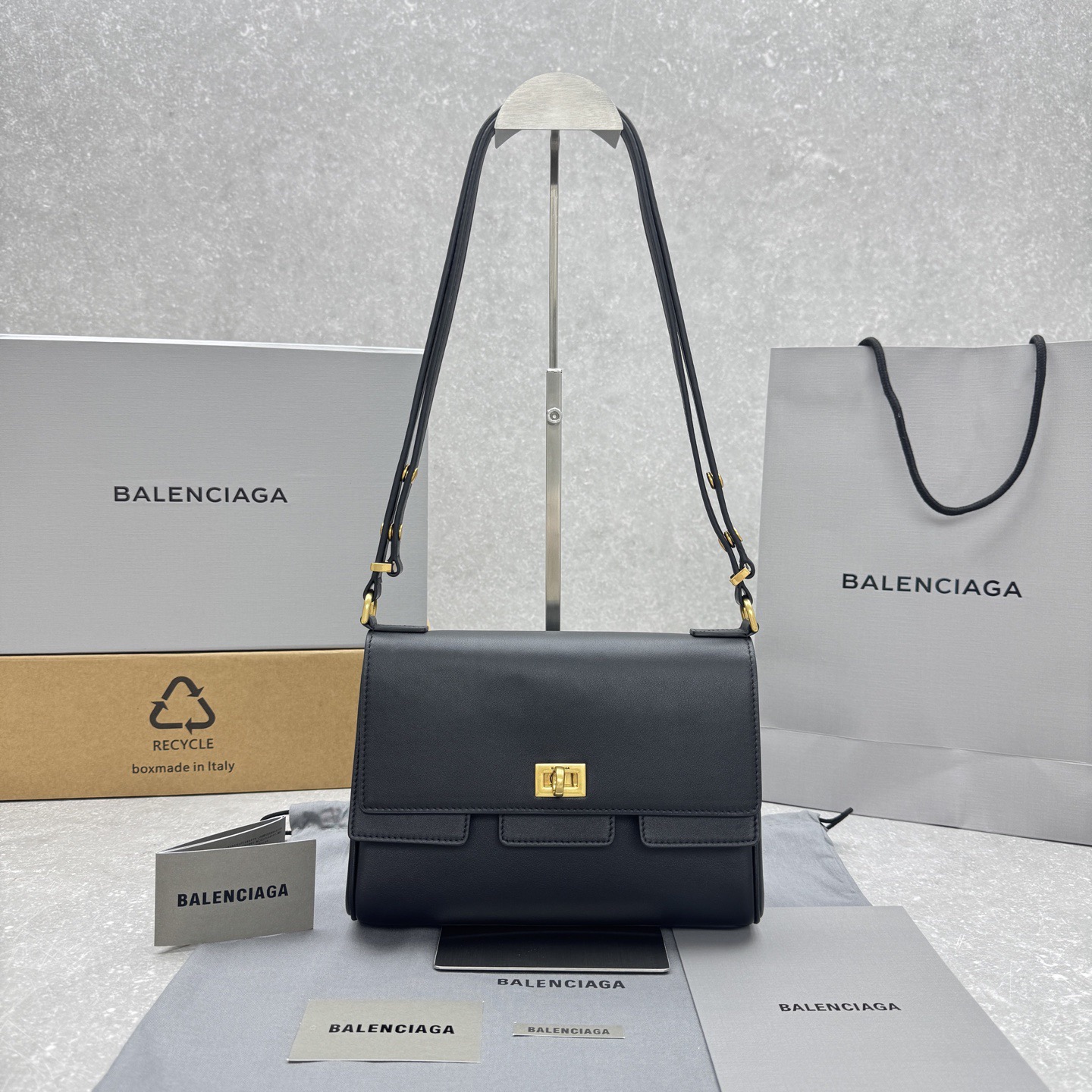 Balenciaga Style Black Leather Crossbody Bag style reference detail image 1 from source 776289