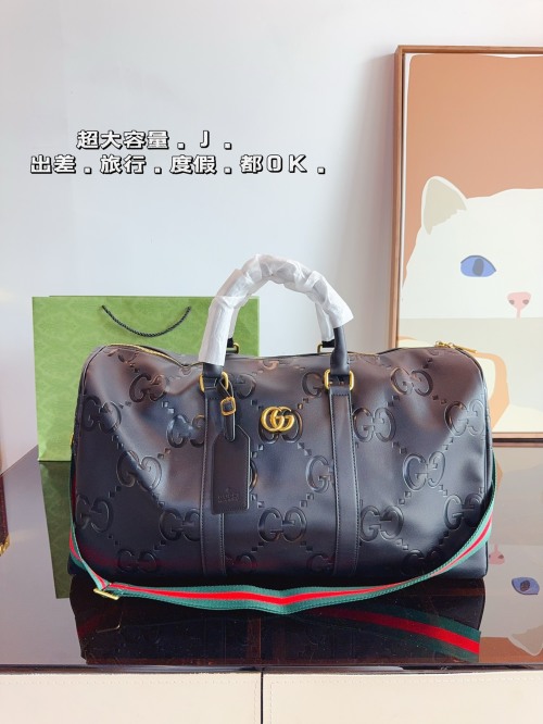 Gucci Duffle Bag - Embossed Leather Travel Bag with Signature Logo 1 Gucci Duffle Bag - Embossed Leather Travel Bag with Signature Logo