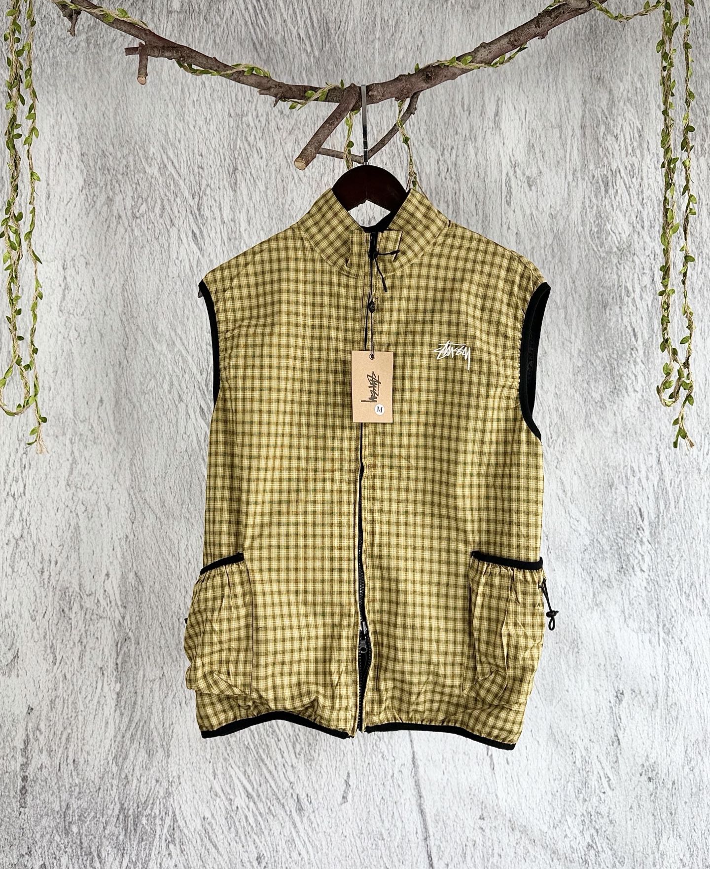 @145 Modelo: F250 - Versión de primera calidad Stussy Chaleco técnico reversible de primavera, liso con cuadros, bordad…